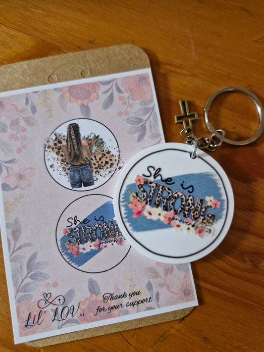 Keychain - She is Strong (Leopard)
