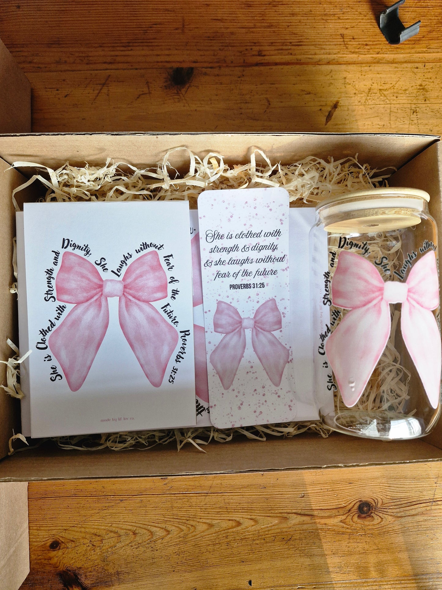 Gift Boxes - Pink Bow - Proverbs 31:25